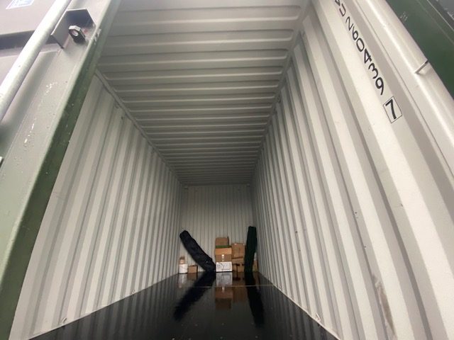 interior of a 20 foot hi cube with some items inside it